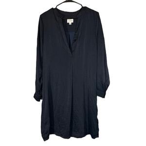 Frank and Oak Navy Blue Long Sleeve Split V-Neck Midi Dress Women Sz M